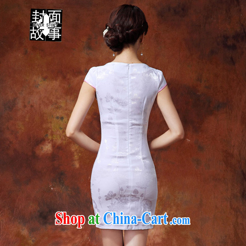 Cover Story 2015 spring and summer new and gorgeous retro improved daily packages and short-sleeve stamp solid skirt cheongsam dress white XXL, the cover story (cover story), and on-line shopping