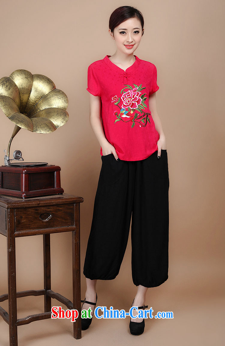 2015 summer decor, cotton embroidery Tang replace V collar short-sleeve T-shirt pants two piece set to sell black XXXL pictures, price, brand platters! Elections are good character, the national distribution, so why buy now enjoy more preferential! Health