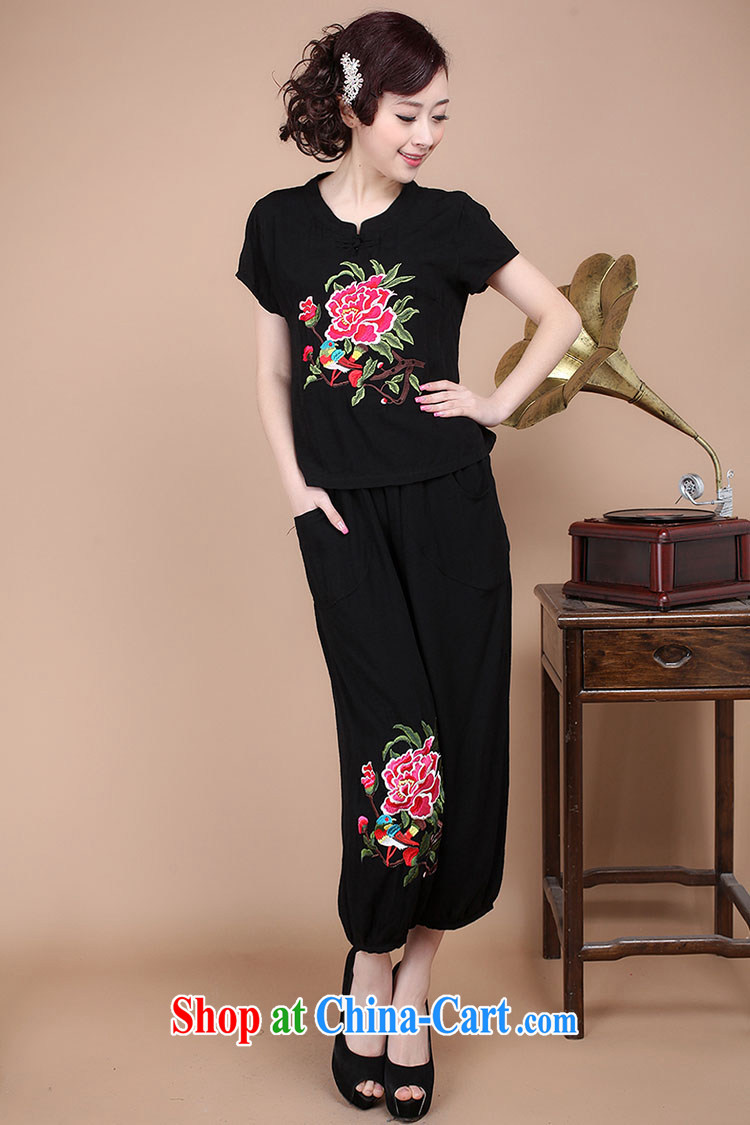2015 summer decor, cotton embroidery Tang replace V collar short-sleeve T-shirt pants two piece set to sell black XXXL pictures, price, brand platters! Elections are good character, the national distribution, so why buy now enjoy more preferential! Health