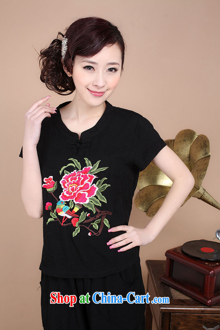 Barbie charm and Asia 2015 summer decor, cotton embroidery Tang replace V collar short-sleeve T-shirt pants two piece set to sell black XL pictures, price, brand platters! Elections are good character, the national distribution, so why buy now enjoy more preferential! Health