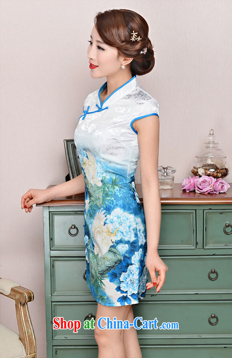 Summer 2015 new cheongsam dress stylish improved retro Silk Cheongsam daily short beauty dress girls summer 1588 blue collar, small bird figure suit XXL pictures, price, brand platters! Elections are good character, the national distribution, so why buy now enjoy more preferential! Health
