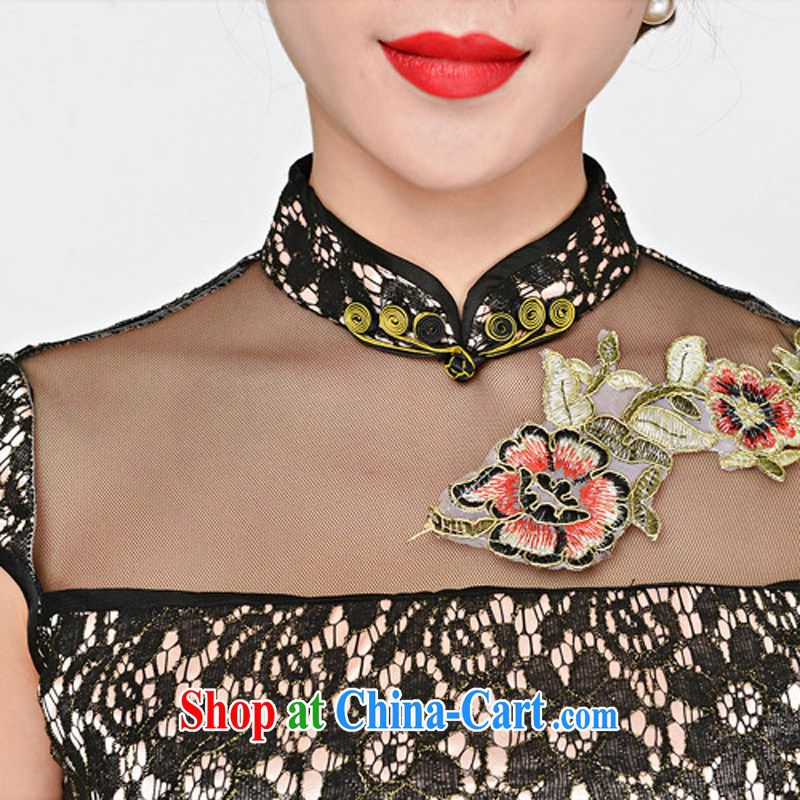 Air Shu Diane 2015 summer new women who decorated graphics thin lace dress boutique short-sleeve-tie everyday improved short flag 1590 black lace two flower Peony flower XXL, aviation Shu Diane, shopping on the Internet