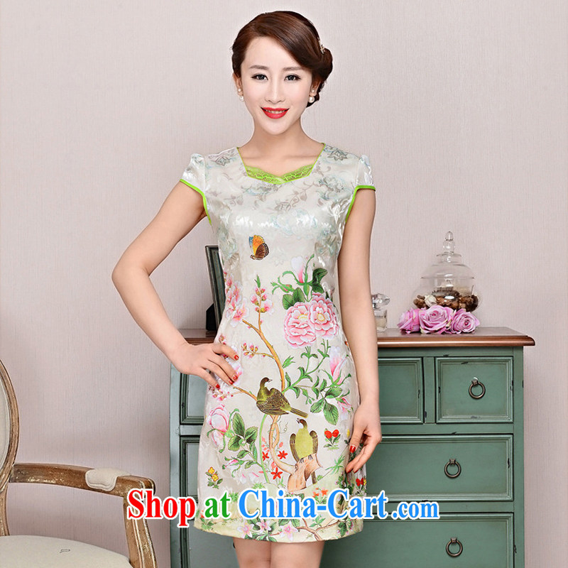 2015 new elegant the flap to take ice silk cotton short cheongsam ethnic wind Tang with the collar dress 1585 pink peony flowers L
