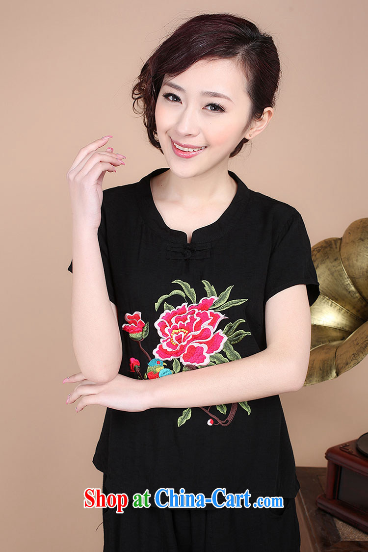 2015 summer decor, cotton embroidery Tang replace V collar short-sleeve T-shirt pants two piece set to sell black M pictures, price, brand platters! Elections are good character, the national distribution, so why buy now enjoy more preferential! Health