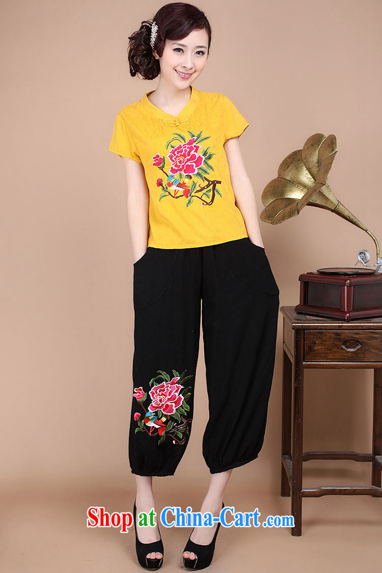 2015 summer decor, cotton embroidery Tang replace V collar short-sleeve T-shirt pants two piece set to sell black M pictures, price, brand platters! Elections are good character, the national distribution, so why buy now enjoy more preferential! Health