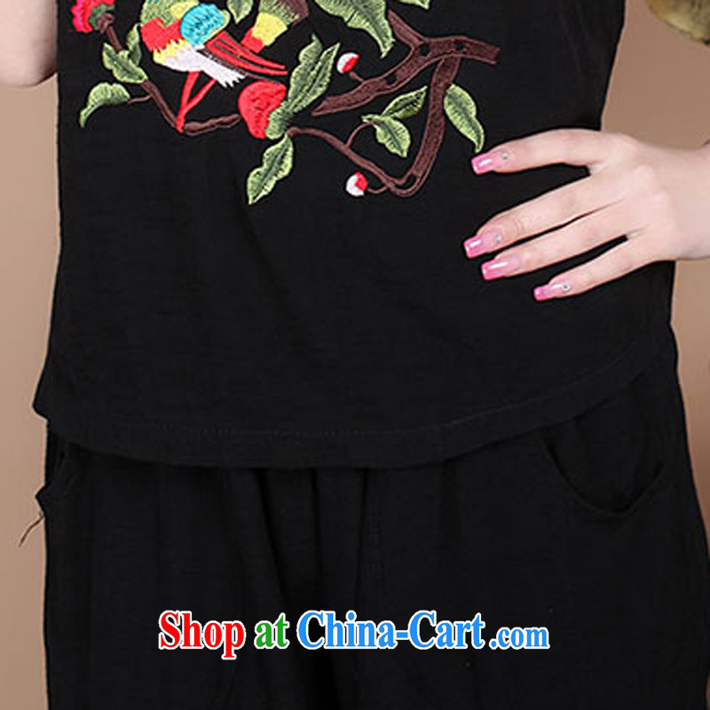 2015 summer decor, cotton embroidery Tang replace V collar short-sleeve T-shirt pants two piece set to sell black M charm, as well as Asia and (Charm Bali), online shopping