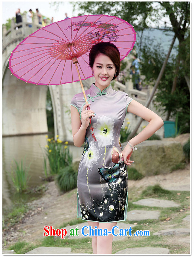 The Scent of Summer 2015 new Stylish retro elegant beauty, short day on the truck cheongsam dress summer gray butterfly XXL pictures, price, brand platters! Elections are good character, the national distribution, so why buy now enjoy more preferential! Health