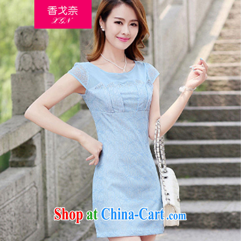 The Scent of Summer 2015 new stylish cultivating short-sleeved qipao improved Chinese Antique cheongsam dress summer light blue L