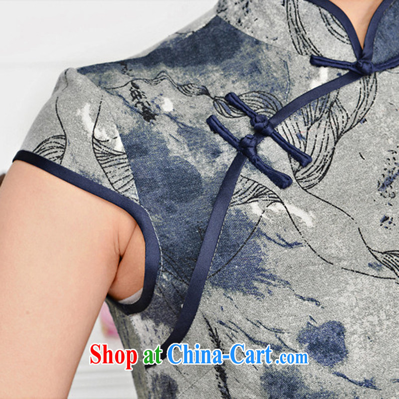 2015 spring and summer new retro long cotton the cheongsam dress stylish improved cuff in everyday dresses summer 1586 Tibetan youth package for Tibetan blue floral XXL, Elizabeth Gil (SHAJINI), and shopping on the Internet