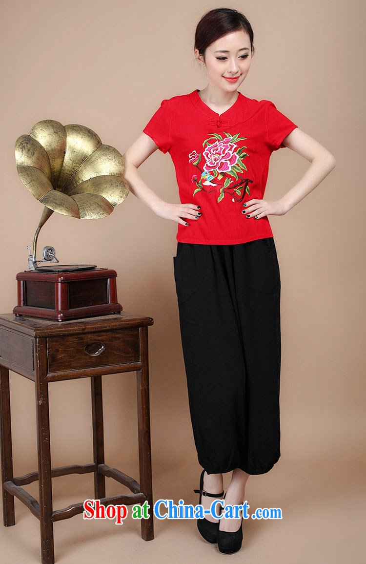 Quality of fuel and 2015 summer new cotton Tang replace computer embroidery peony flowers with retro short, large, Tang women T-shirt black XXXL pictures, price, brand platters! Elections are good character, the national distribution, so why buy now enjoy more preferential! Health