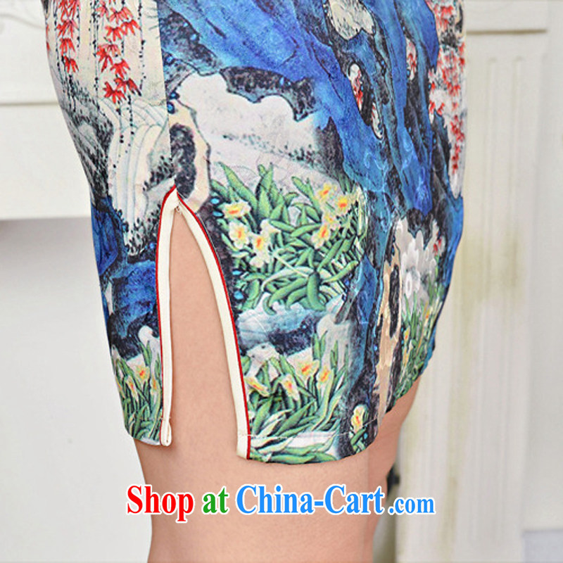 2015 summer New Women Fashion dresses jacquard silk cotton dresses short dresses style low-power requirements 1587 qipao beautiful pipa XXL suit, rain poems, shopping on the Internet