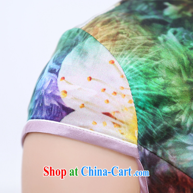 Miss Elsie LEUNG, Catherine's new summer 2015, Korean daily improved cultivating elegance stamp heavy Silk Cheongsam, sauna silk Tang is a skirt 7 color XXL, Emily poem Lin, shopping on the Internet