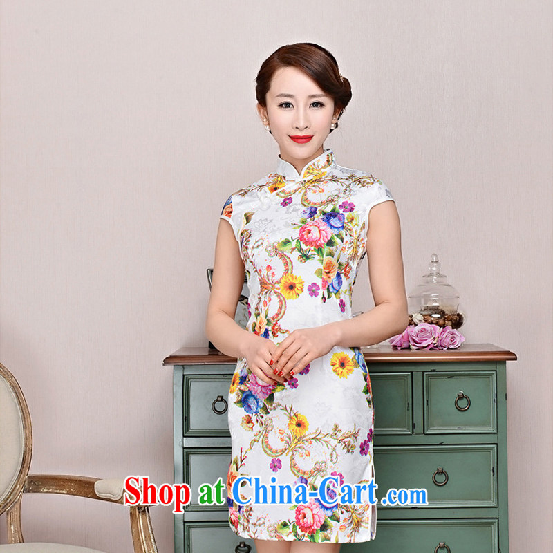 2015 new suit Daily High jacquard cotton robes spring and summer retro fashion beauty dresses dresses women 1580 black on white Peony yellow sunflower flower M