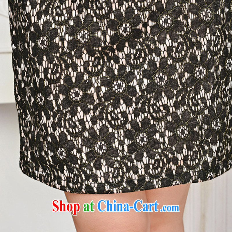 Summer 2015 new women who decorated graphics thin lace dress boutique short-sleeved-tie everyday improved short flag 1590 black lace two flower Peony flower XXL, ballet of Asia and cruise (BALIZHIYI), online shopping