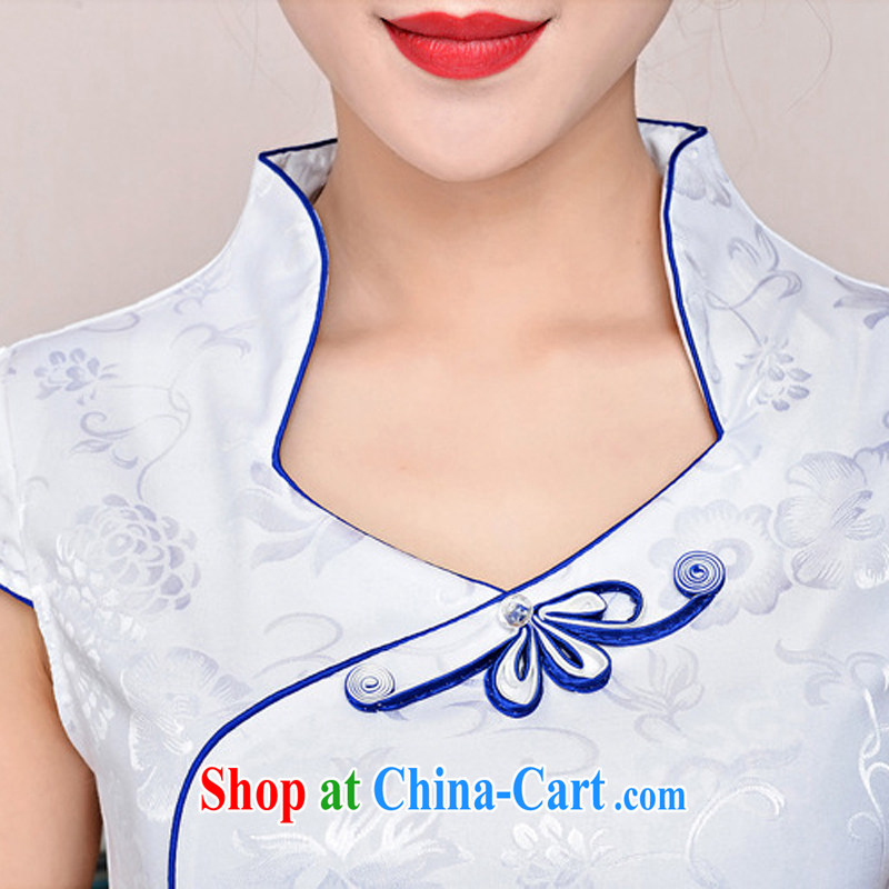 cheongsam dress 2015 New Spring, Summer girl short, cultivating jacquard ice silk and cotton and Stylish retro flower sleeveless dresses 1583 white porcelain was XXL, Ballet of Asia and cruise (BALIZHIYI), online shopping