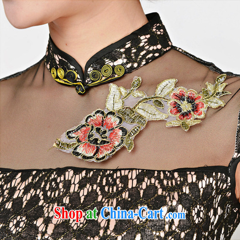 Summer 2015 new women who decorated graphics thin lace dress boutique short-sleeved-tie everyday improved short flag 1590 black lace two flower Peony flower XXL, Xin Wei, and shopping on the Internet