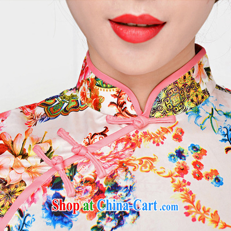 Summer 2015 new, improved daily retro dresses beauty graphics thin, fashionable emulation Silk Cheongsam dress 1581 pink package collar, Peony flowers M, Xin Ms Audrey EU era, shopping on the Internet