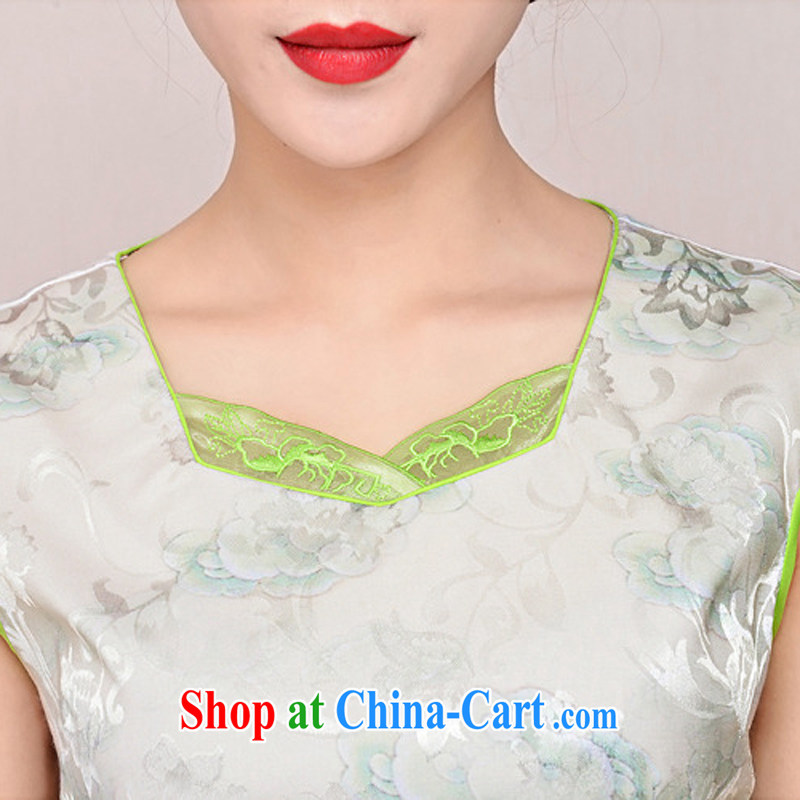 2015 new, elegant and the hard-pressed to take ice-silk cotton short cheongsam ethnic wind Tang on the collar and skirt 1585 yellow peony flower XL, Xin Wei era, shopping on the Internet