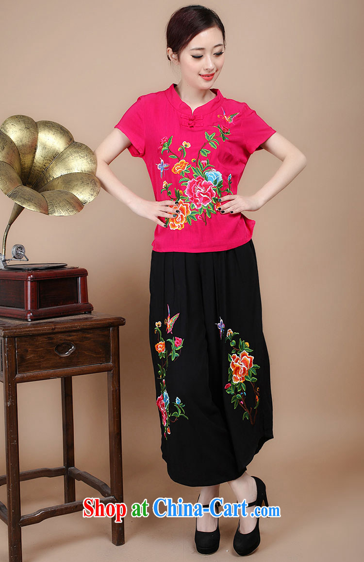 2015 summer edition Korea retro beauty embroidered Chinese short-sleeved round neck with short T-shirt Trouser press kit to sell black T-shirt XXL pictures, price, brand platters! Elections are good character, the national distribution, so why buy now enjoy more preferential! Health