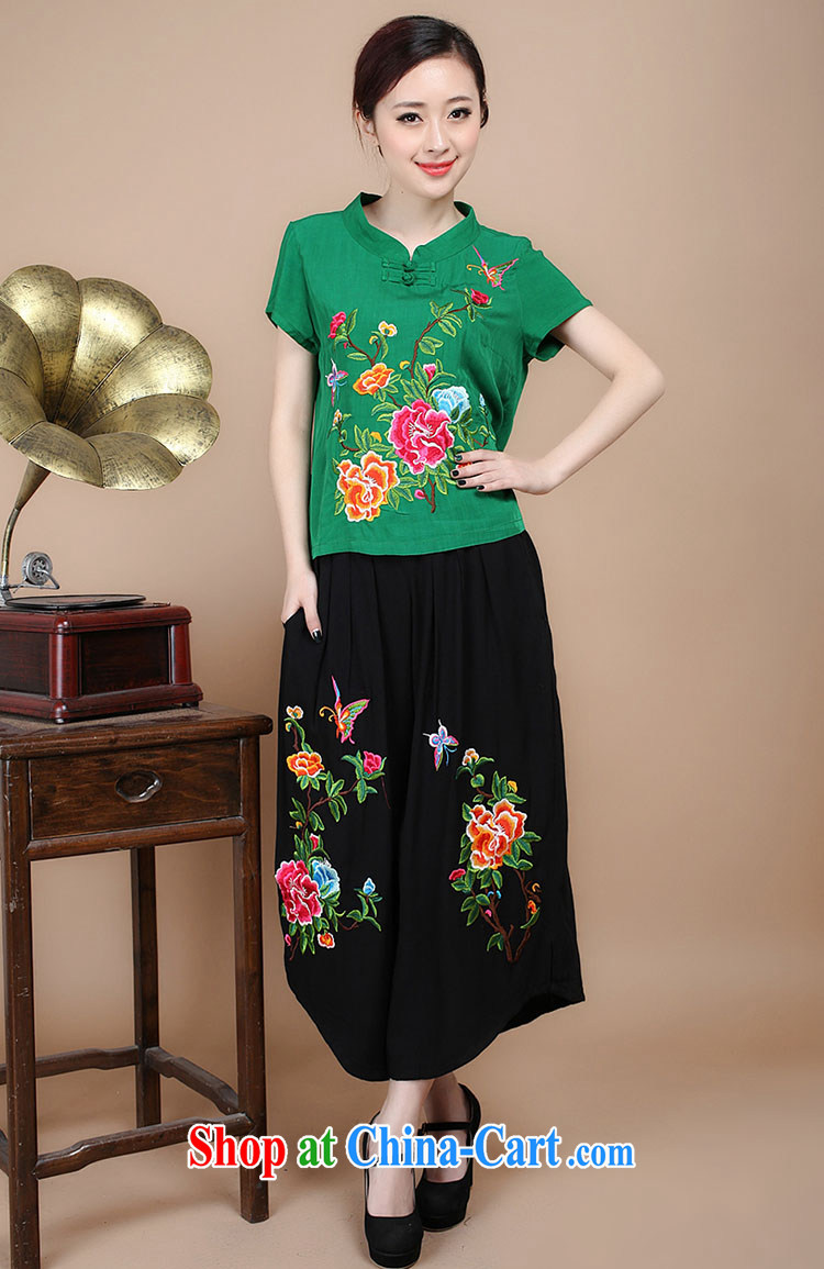 2015 summer edition Korea retro beauty embroidered Chinese short-sleeved round neck with short T-shirt Trouser press kit to sell black T-shirt XXL pictures, price, brand platters! Elections are good character, the national distribution, so why buy now enjoy more preferential! Health
