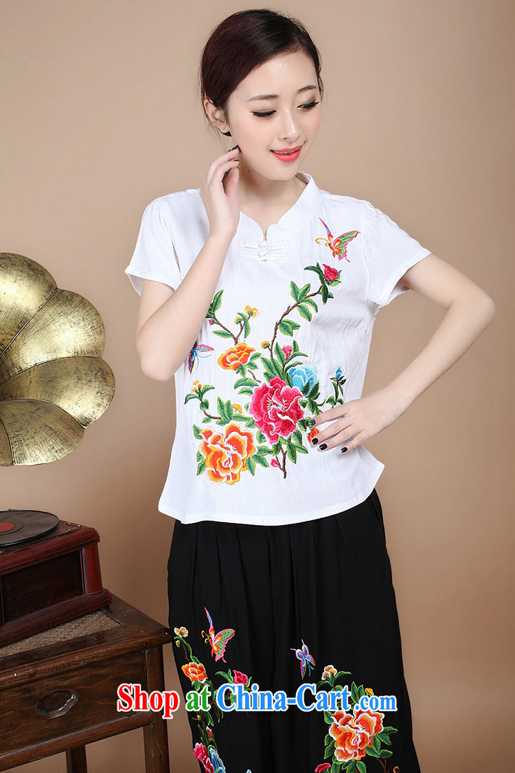 2015 summer edition Korea retro beauty embroidered Chinese short-sleeved round neck with short T-shirt Trouser press kit to sell black T-shirt XL pictures, price, brand platters! Elections are good character, the national distribution, so why buy now enjoy more preferential! Health
