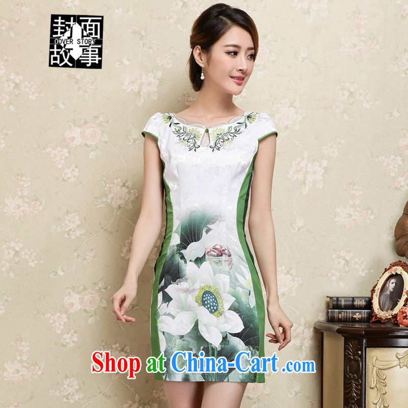 Cover Story 2015 stylish new women dress spring to summer beauty style package and the long, ladies short-sleeved round-collar cheongsam further skirt green XXL, the cover story (cover story), online shopping