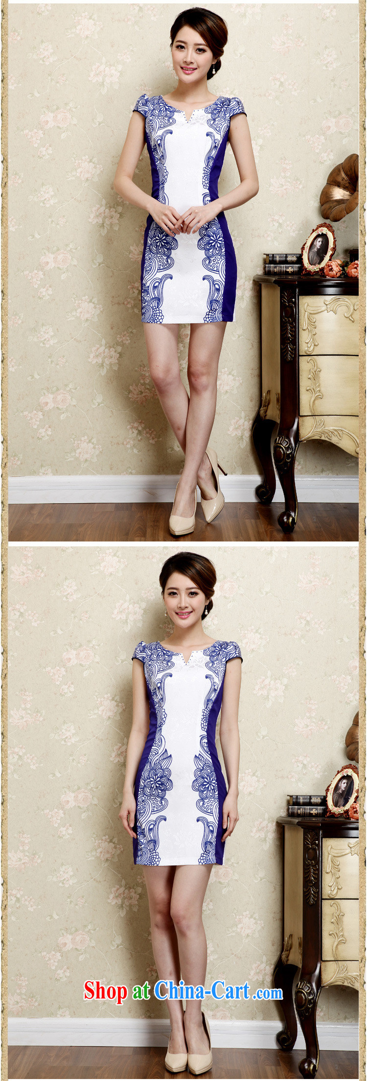 Cover Story 2015 spring and summer new, blue and white porcelain beauty V collar cheongsam further stamp duty skirt Solid Color A field short-sleeved dresses female Green XXL pictures, price, brand platters! Elections are good character, the national distribution, so why buy now enjoy more preferential! Health