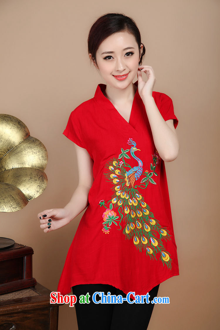 Hip Hop charm and Asia 2015 summer beauty antique embroidered Chinese short-sleeved round neck with short, long, red T-shirt XL pictures, price, brand platters! Elections are good character, the national distribution, so why buy now enjoy more preferential! Health