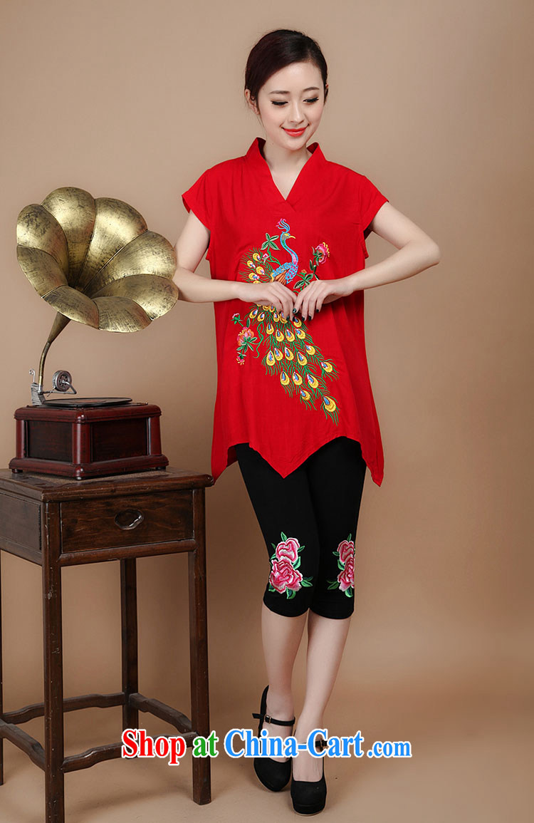 2015 summer beauty antique embroidered Chinese short-sleeved V collar Tang in long T-shirt red XL pictures, price, brand platters! Elections are good character, the national distribution, so why buy now enjoy more preferential! Health