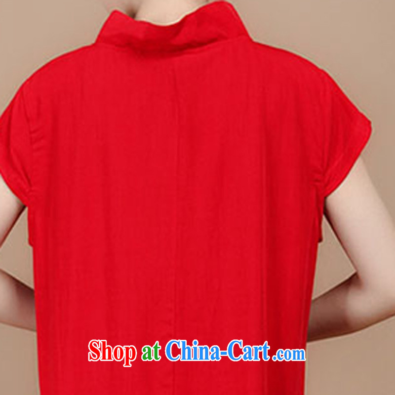 2015 summer beauty antique embroidered Chinese short-sleeved V collar Tang in long T-shirt red XL, charm and Barbara (Charm Bali), shopping on the Internet
