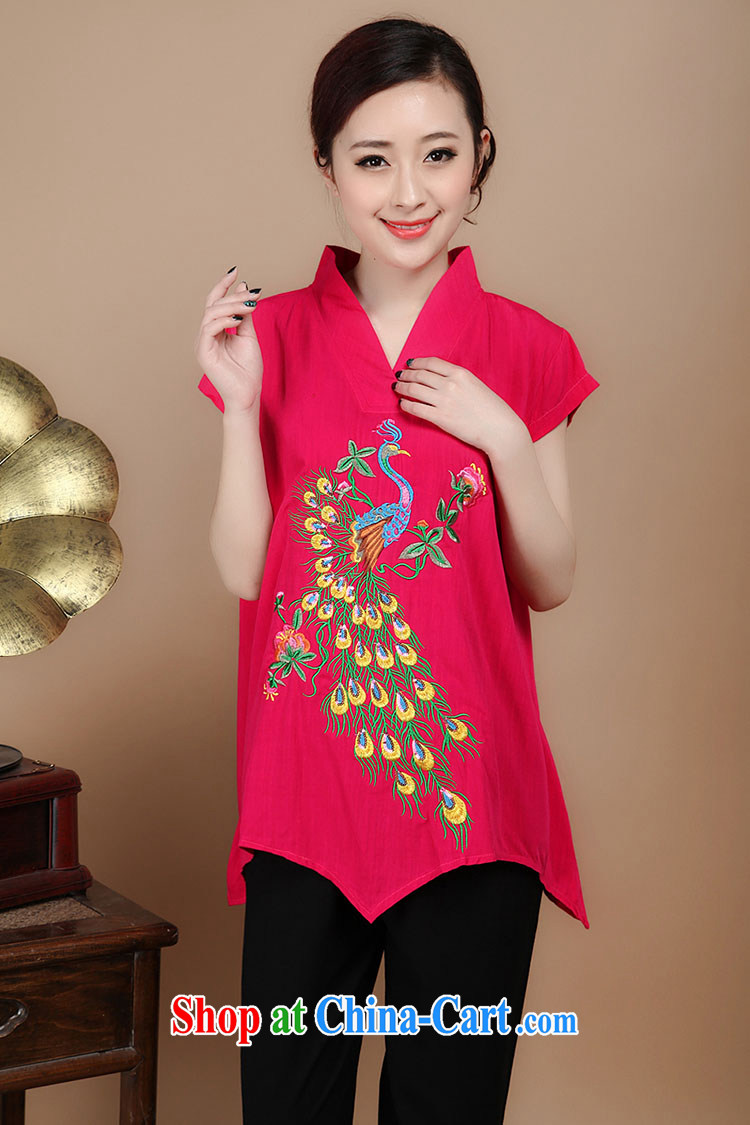 2015 summer beauty antique embroidered Chinese short-sleeved round neck with short, long, red T-shirt XL pictures, price, brand platters! Elections are good character, the national distribution, so why buy now enjoy more preferential! Health