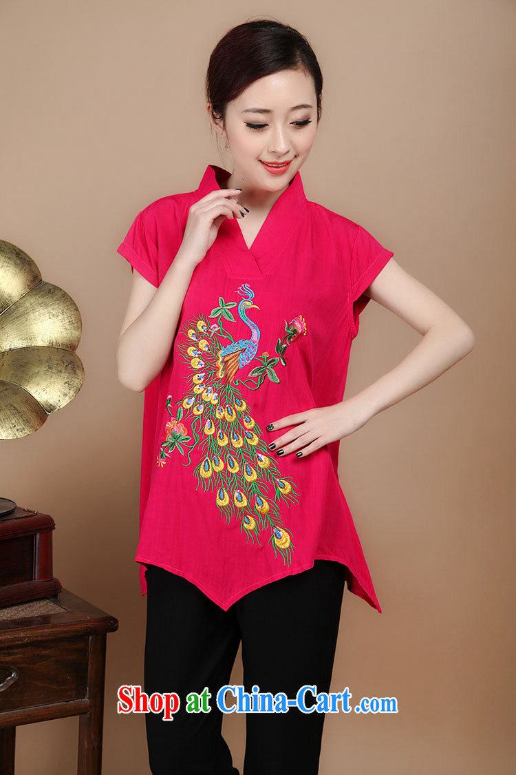 2015 summer beauty antique embroidered Chinese short-sleeved round neck with short, long, red T-shirt XL pictures, price, brand platters! Elections are good character, the national distribution, so why buy now enjoy more preferential! Health