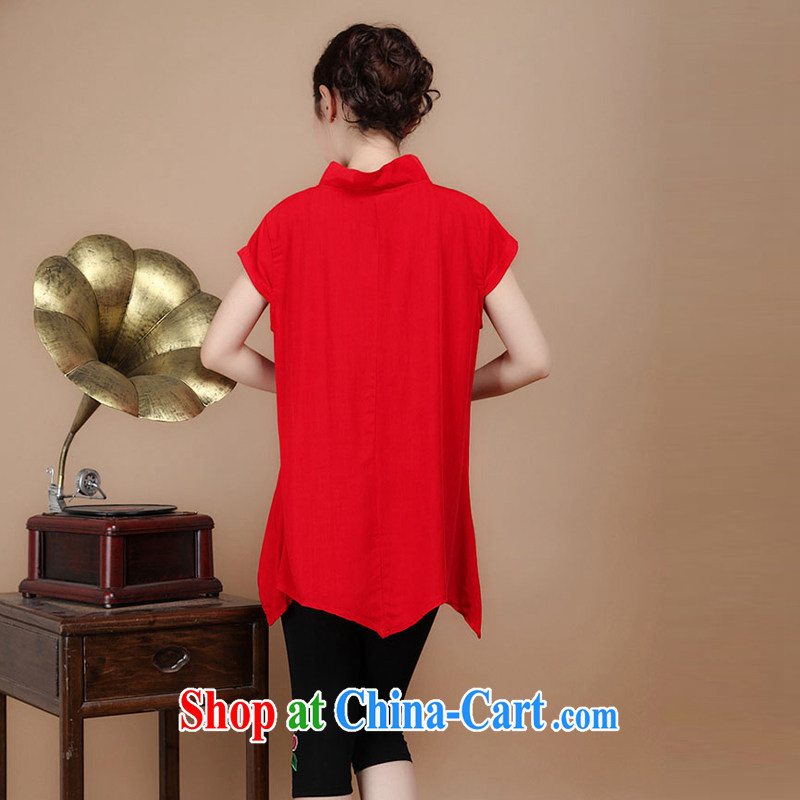 2015 summer beauty antique embroidered Chinese short-sleeved round neck with short, long, red T-shirt XL, charm and Asia Pattaya (Charm Bali), shopping on the Internet