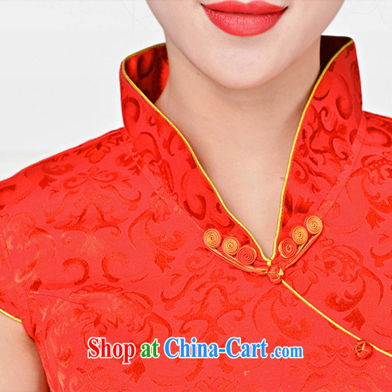 Dresses 2015 new spring and summer with black on white jacquard cotton retro-day improved cheongsam dress style women 1582 black on white Phoenix orchids deep red XXL, rain poems, shopping on the Internet