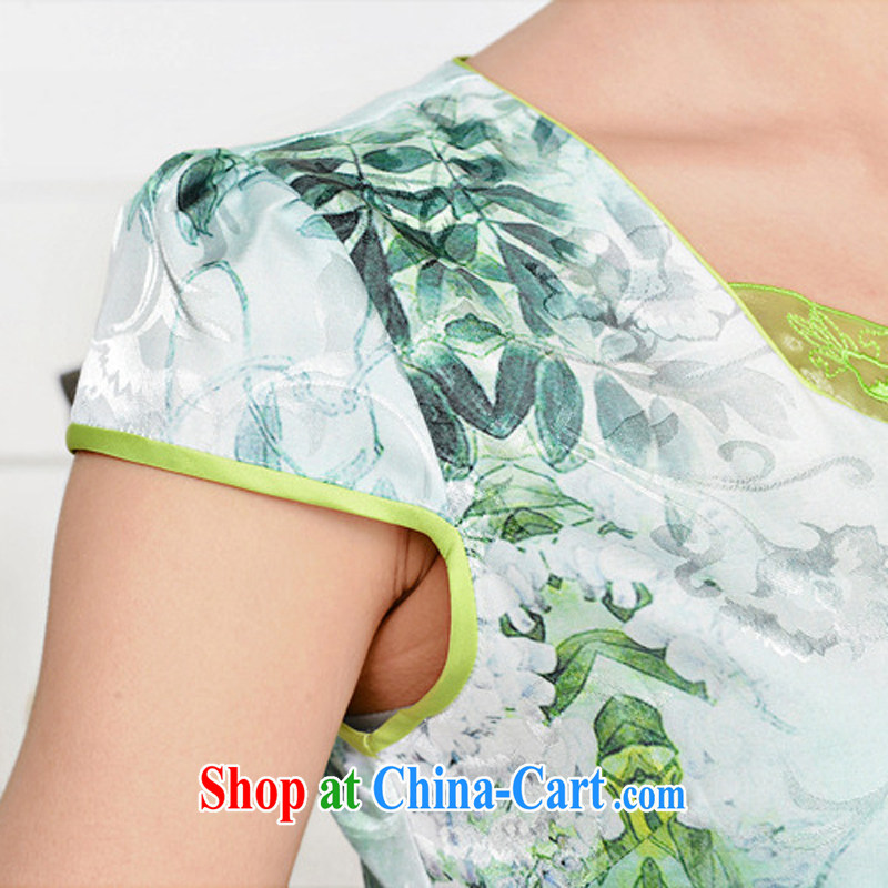 2015 new, elegant and the hard-pressed to take ice-silk and cotton short cheongsam ethnic wind Tang on the collar and skirt 1585 pink peony flowers deep red XXL, rain poems, shopping on the Internet