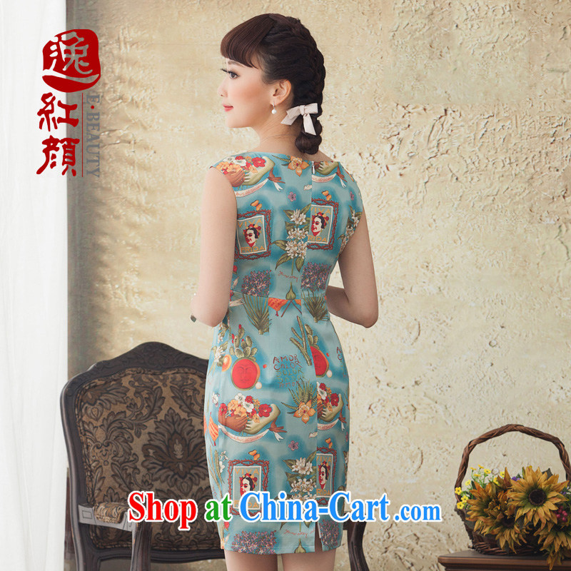 once and for all and fatally jealous green cycle is Silk Cheongsam stamp duty short, improved 2015 new dresses spring and summer retro dresses blue M, fatally jealous once and for all, and, online shopping