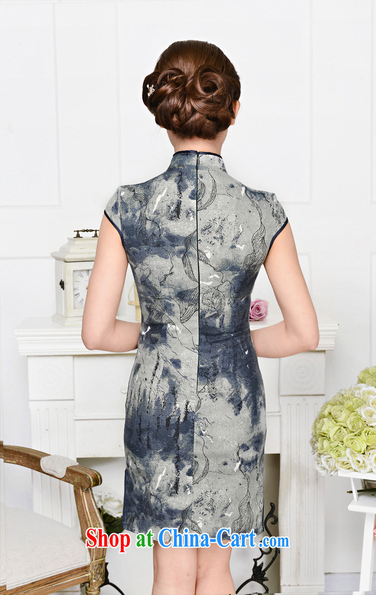 Arrogant season 2015 spring and summer new cheongsam dress retro fashion standard retro improved silk short qipao cheongsam dress beige and navy suits XXL pictures, price, brand platters! Elections are good character, the national distribution, so why buy now enjoy more preferential! Health