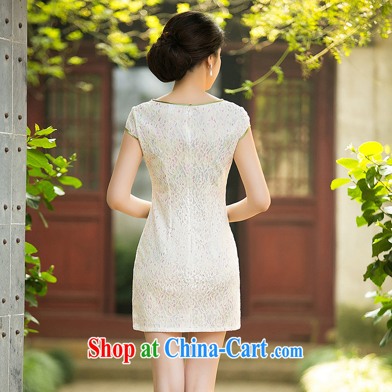 The cross-sectoral land Elizabeth Xuan new daily improved cheongsam dress flouncing lace cheongsam dress dress ZA L 029 light yellow 2XL, cross-sectoral, Elizabeth, and shopping on the Internet