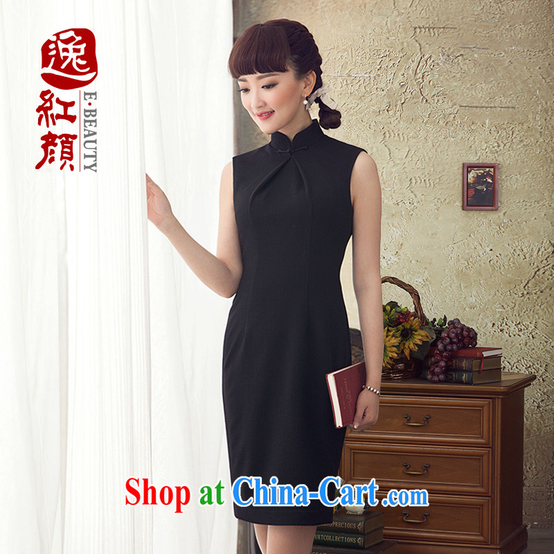 once and for all the proverbial hero sponsors 2015 spring and summer retro Ethnic Wind up collar dresses summer arts the knee long skirt black 2 XL