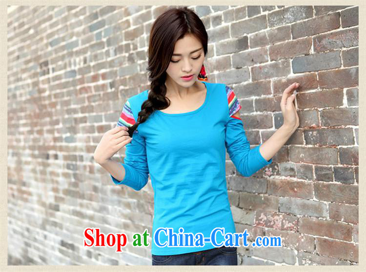 Ya-ting store spring 2015 collision-color your shoulders cultivating graphics thin literature, long-sleeved solid T shirt-style blouses blue 2 XL pictures, price, brand platters! Elections are good character, the national distribution, so why buy now enjoy more preferential! Health