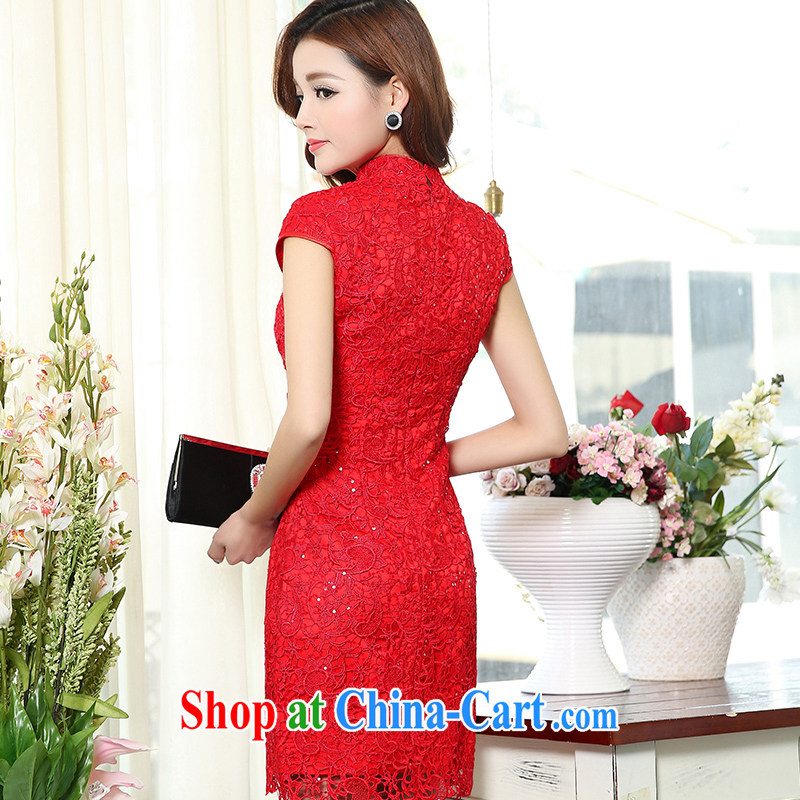 Access to and the Sau 2015 spring new female cheongsam dress red Chinese Antique serving long, short-sleeved Openwork lace bridal toast serving red XXXL, on their own, the show, and, shopping on the Internet