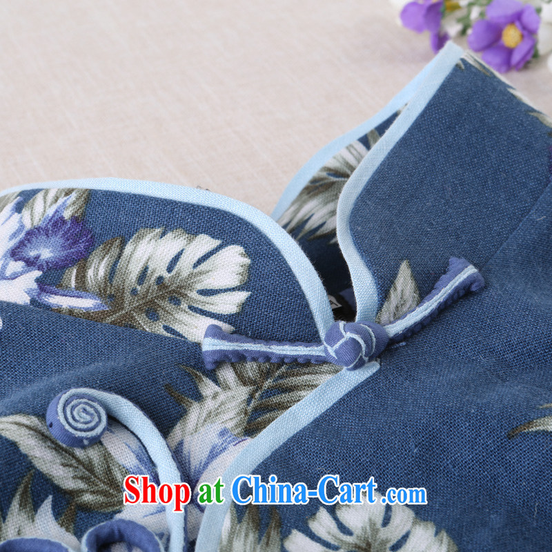once and for all, proverbial hero film 2015 new, long cotton robes the commission improved spring and summer retro stamp cheongsam dress blue L, fatally jealous once and for all, and, shopping on the Internet