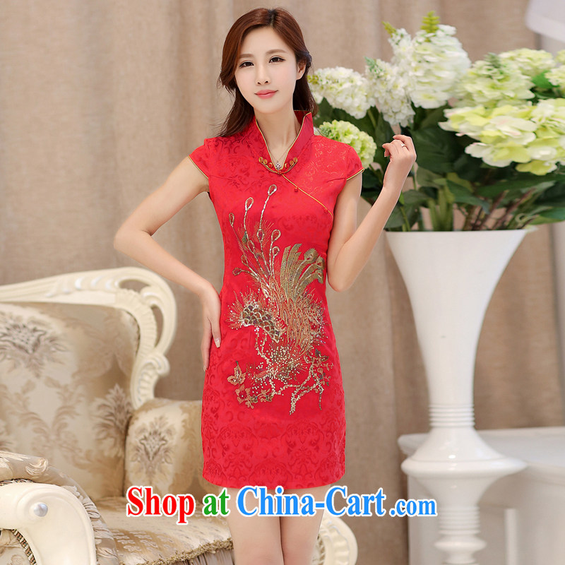 The Diane poetry 2015 new summer fine Phoenix jacquard ice silk and cotton robes temperament girls dresses bridal toast serving 983 red the Golden Phoenix figure XXL, Martin Lee Jae-hyung, shadow, and shopping on the Internet