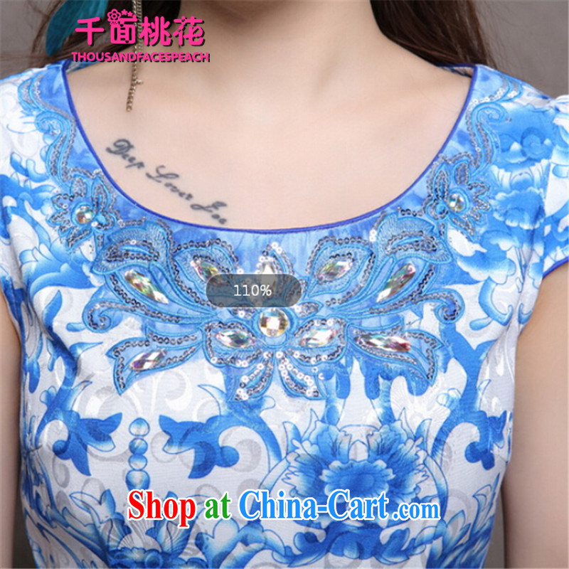 1000 the mahogany summer 2015 new high-end ethnic wind and stylish Chinese qipao dress retro beauty graphics thin cheongsam blue blue XXL, 1000 the mahogany (THOUSANDFACESPEACH), and, on-line shopping
