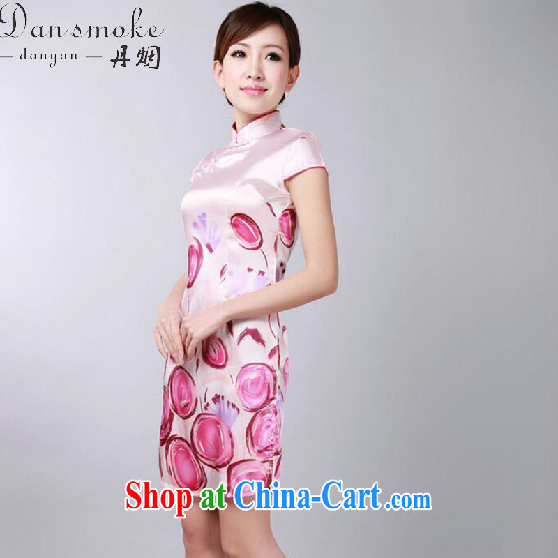 Bin Laden smoke summer new female Chinese qipao Chinese improved version, for a tight damask stamp retro short qipao such as the color 2 XL, Bin Laden smoke, shopping on the Internet