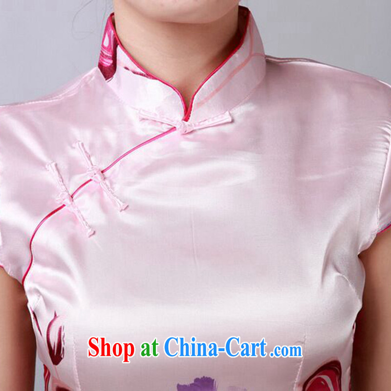 Bin Laden smoke summer new female Chinese qipao Chinese improved version, for a tight damask stamp retro short qipao such as the color 2 XL, Bin Laden smoke, shopping on the Internet