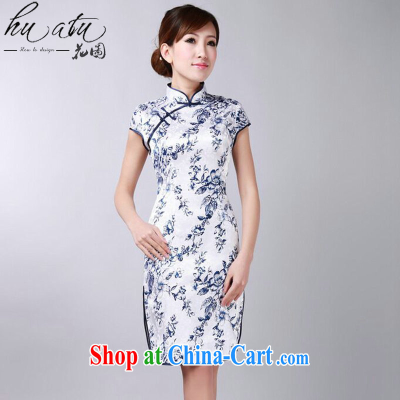 spend the summer new cheongsam dress Tang with improved blue and white porcelain Chinese, for a tight cotton short cheongsam as shown color 2 XL, spend figure, and shopping on the Internet