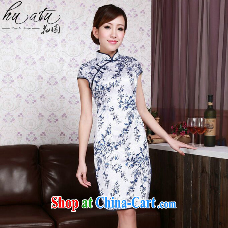spend the summer new cheongsam dress Tang with improved blue and white porcelain Chinese, for a tight cotton short cheongsam as shown color 2 XL, spend figure, and shopping on the Internet