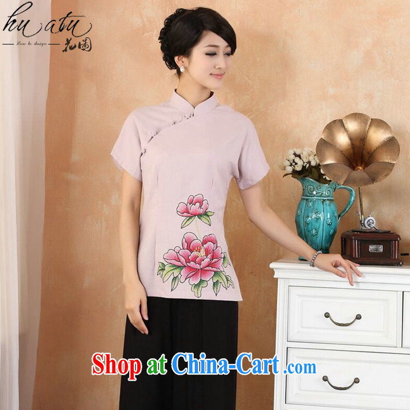 spend the summer new hand-painted cheongsam Chinese T-shirt cotton the larger Chinese female improved Han-chinese - 3 purple 4 XL, spend figure, and shopping on the Internet