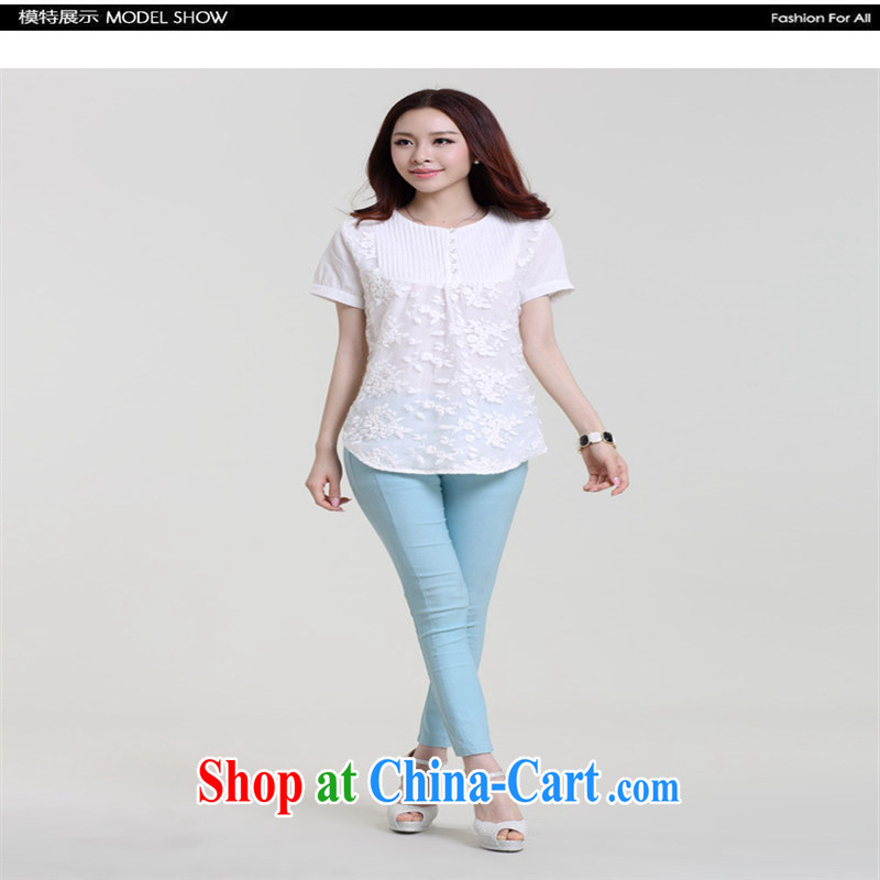hamilton 2015 FOREIGN TRADE summer new European site girls cotton the stitching large code relaxed beauty embroidered short sleeves shirt T female white 2 XL, blue rain bow, and, on-line shopping